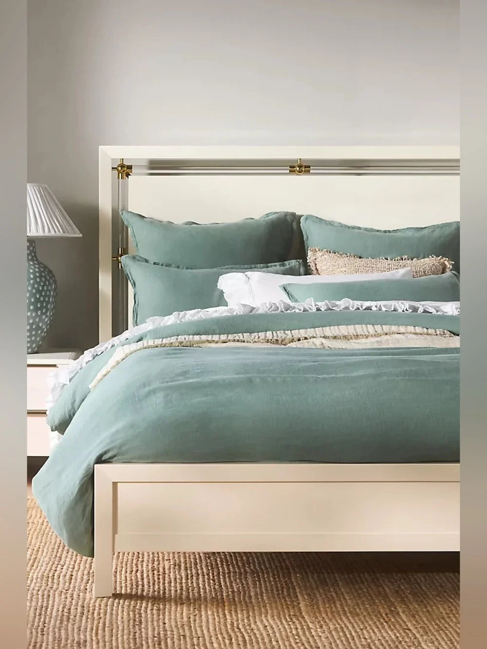 New Anthropologie Home Moss Green 100% European Linen King Duvet Cover